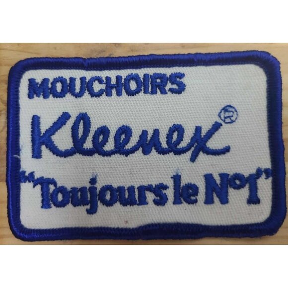 "Vintage Knitted Patch - 'Mouchoirs Klenek' Embroidered Fabric Badge - French - Picture 1 of 2